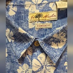Joe Marlin 4XL Hawaiian Shirt, Short Sleeve Medium Blue With White Flowers